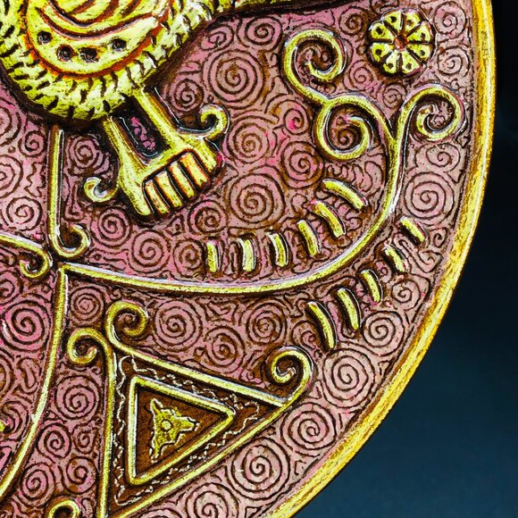 Vintage LODDO DORGALI Chartreuse Peacock Couple Pottery Wall Hanging - Picture 4 of 10